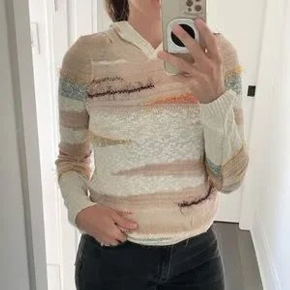 Sparrow Anthropologie M Hooded Sweater Multicolor‎ Textured Knit Boho Stripe